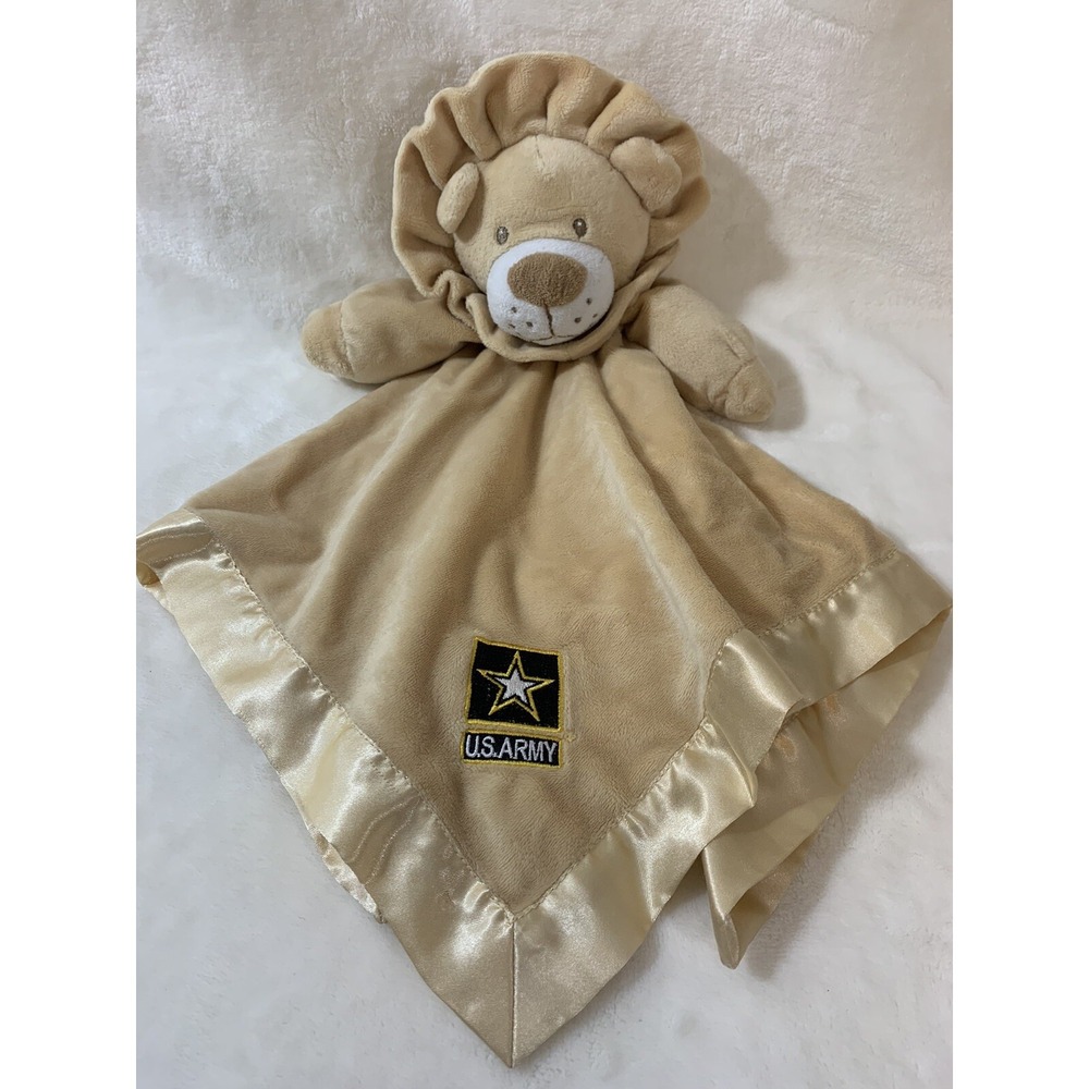 RARE GOLD LION LOVEY SECURITY BLANKET PLUSH SATIN TRIM U.S. ARMY NWOT Military